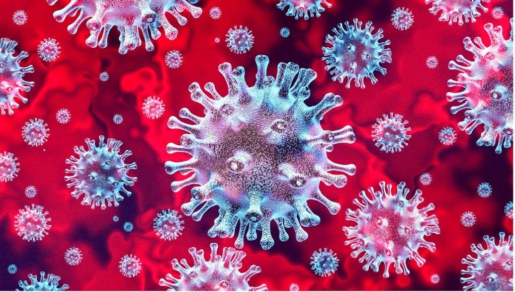 Corona im Leitungswasser- bild von einem Virus rot