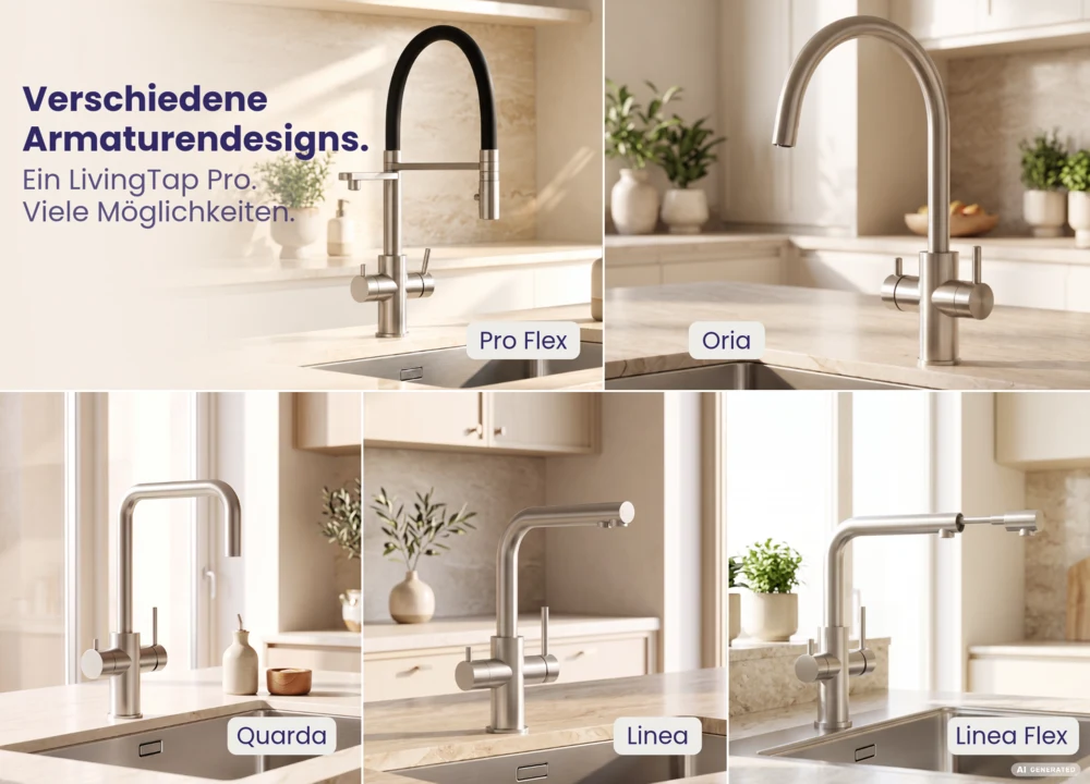 Armaturendesigns im Überblick: Pro Flex, Oria, Quadra, Linea und Linea Flex.