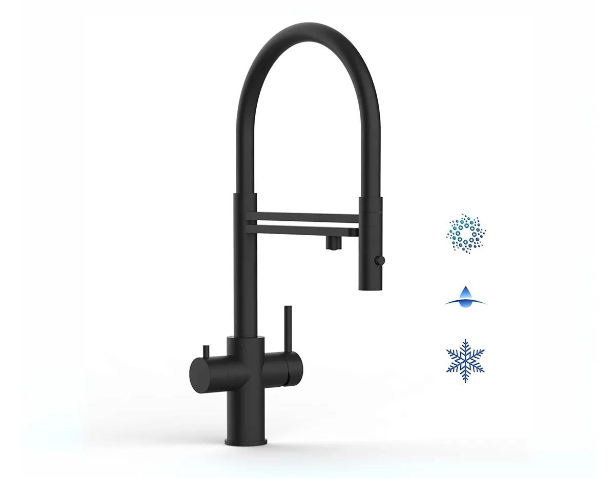 Vorschau: Living Water Sprudel Wasserhahn mit Kohlensäure und Wasserfilter, schwarz PVD beschichtet Brauseauslauf schwarz 