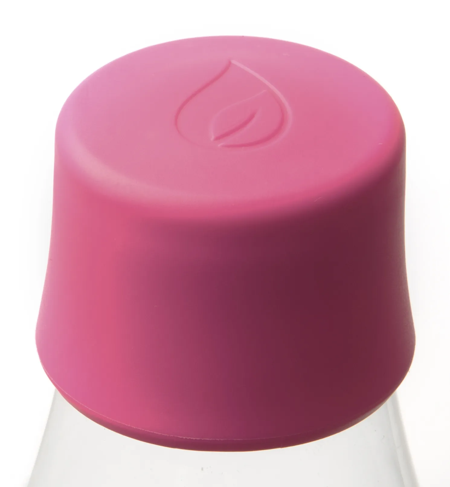 Pinker Deckel einer Flasche mit einem Tropfenlogo.