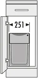Technische Zeichnung eines Küchenschranks mit einem Mülleimer und einer Höhe von 251 mm.