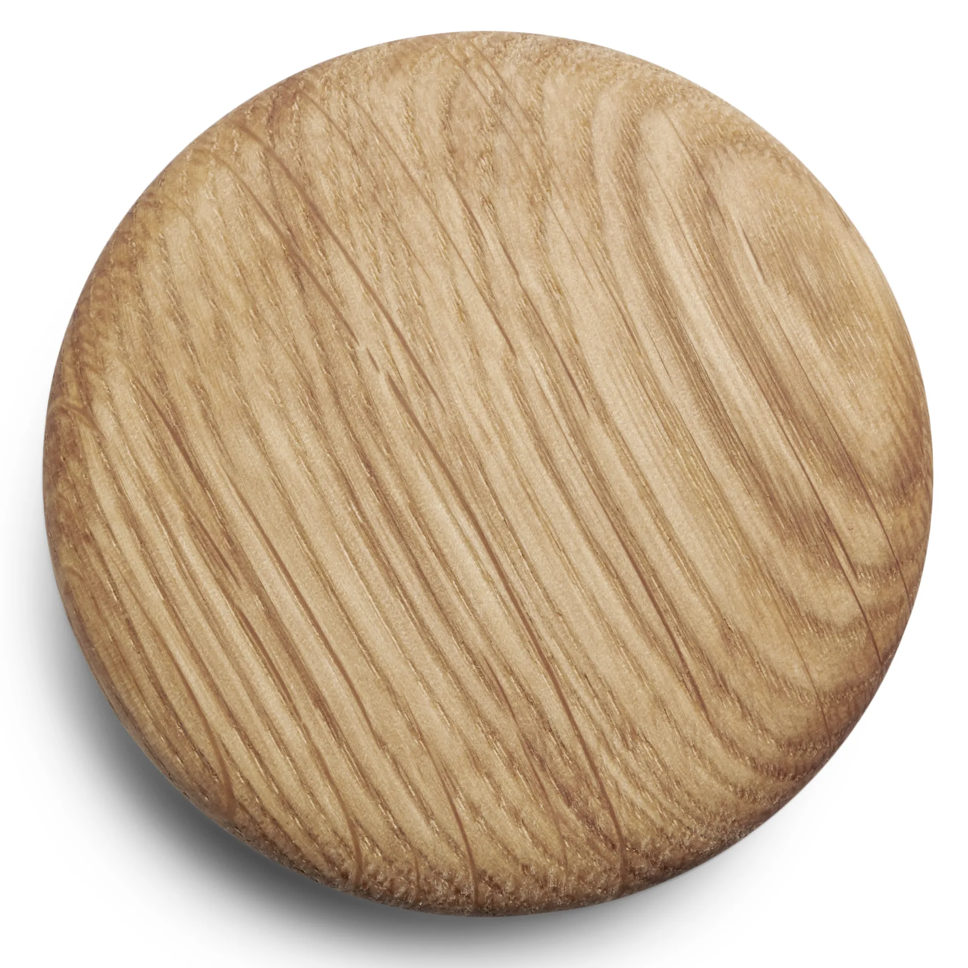 Runde Holzplatte mit sichtbarer Struktur und Maserung.