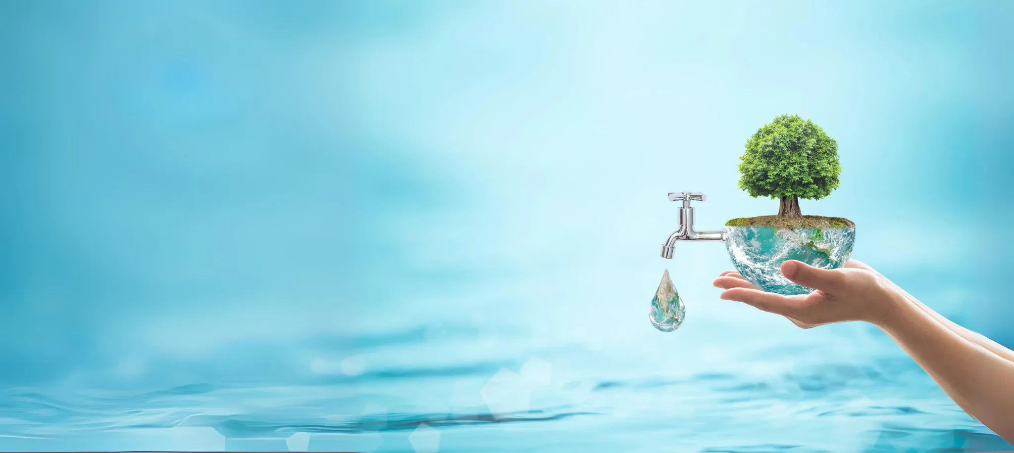 Alt-Text: Illustration einer Hand mit Wasserschale, Baum und Wasserhahn.