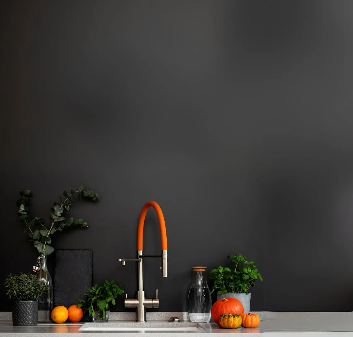 Vorschau: Living Water Wasserfilteranlage mit Wasserfilter, Edelstahl gebürstet Brauseauslauf orange