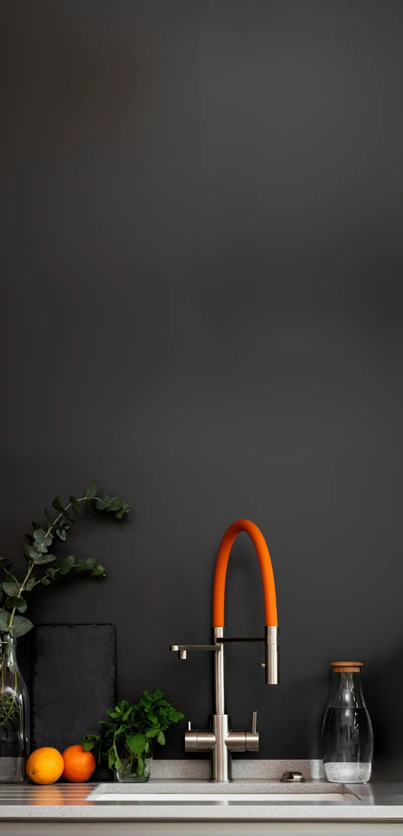 Vorschau: Living Water Wasserfilteranlage mit Wasserfilter, Edelstahl gebürstet Brauseauslauf orange